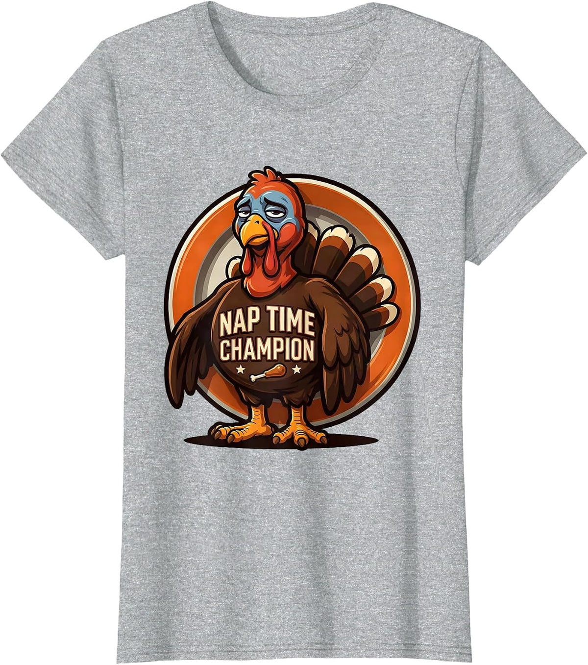 Nap Time Champion Funny Turkey Family Thanksgiving Crew T-Shirt - Heather Grey