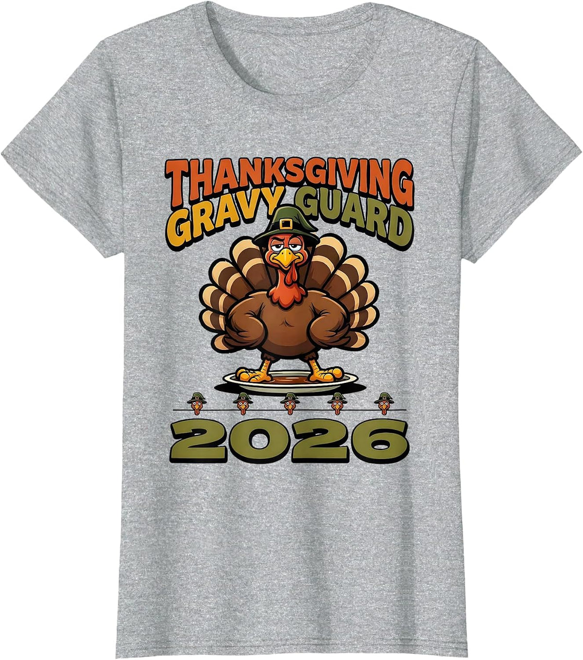 Thanksgiving Gravy Guard 2026 Funny Turkey Family Holiday T-Shirt - Heather Grey