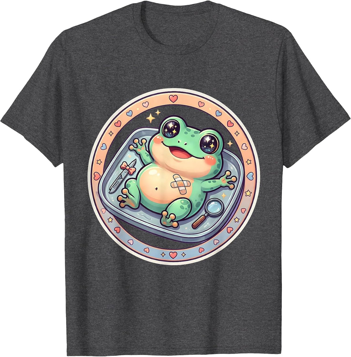 Frog Dissection Classroom Science Illustration T-Shirt - Dark Heather Grey