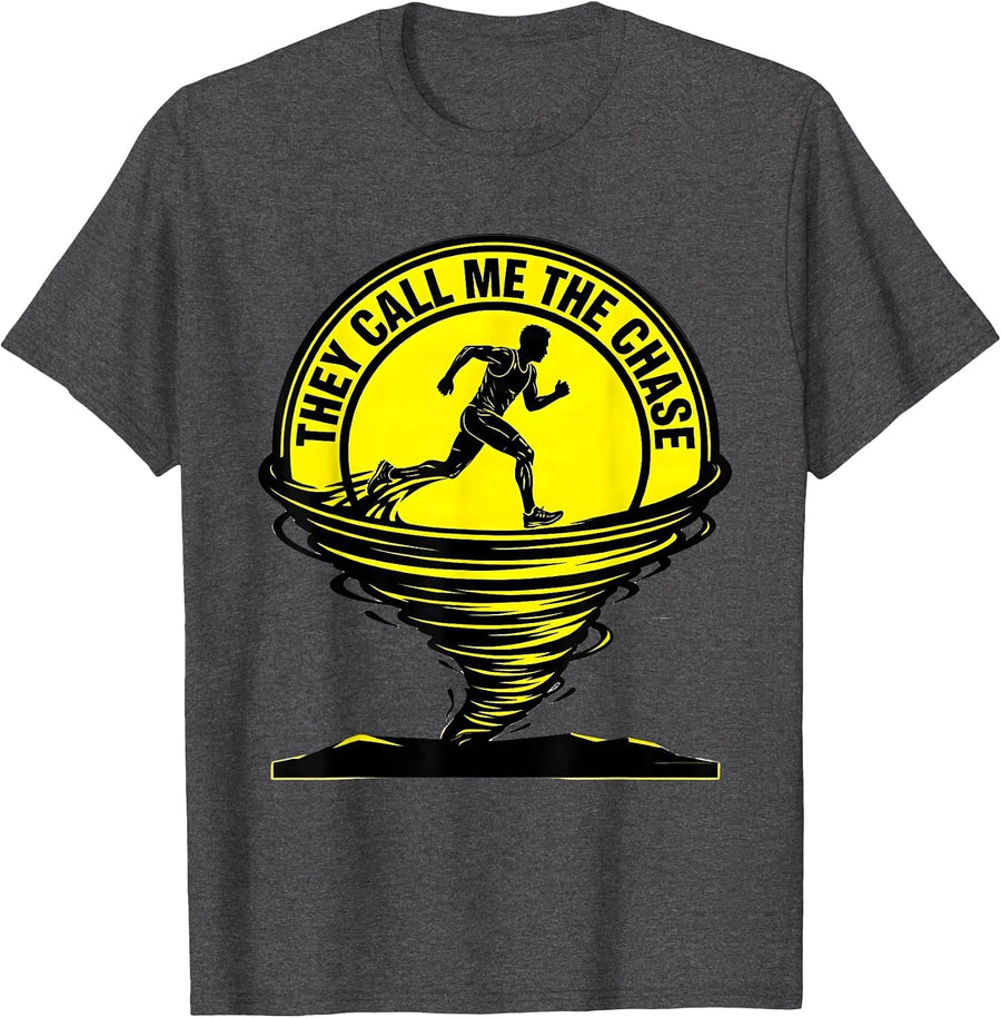 Men's They Call Me The Chase Stencil Graphic Storm Chaser T-Shirt - Dark Heather Grey