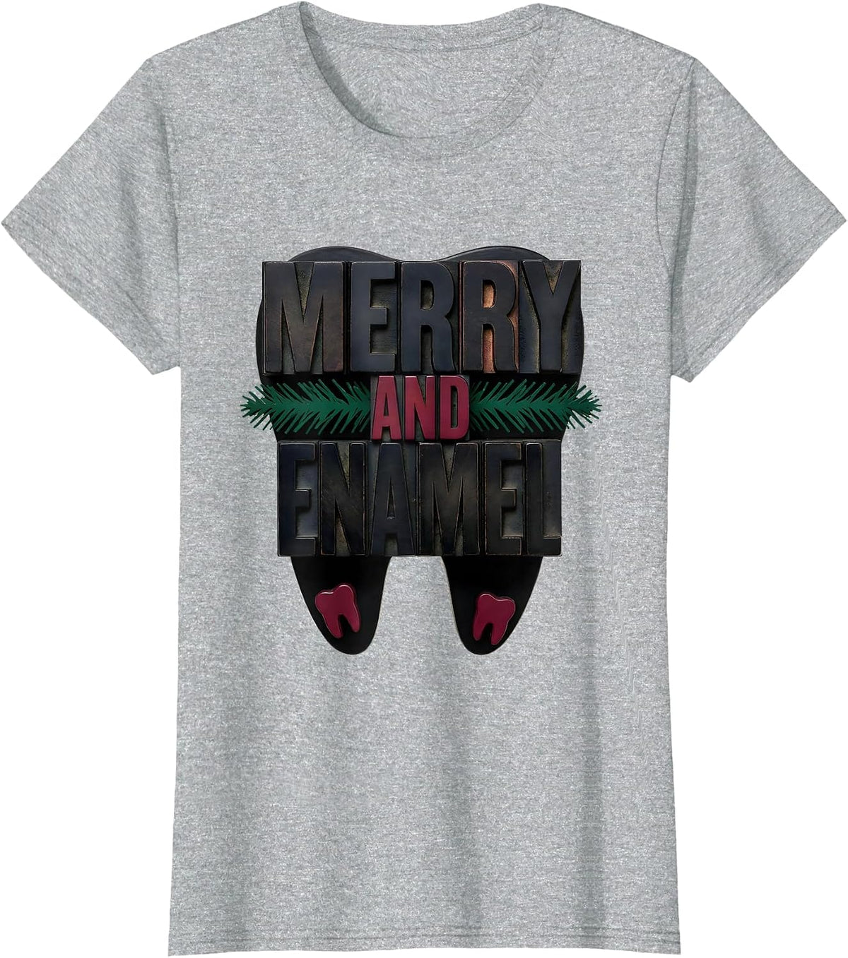 Women's Merry and Enamel Funny Dental Christmas Dentist Dental T-Shirt - Heather Grey