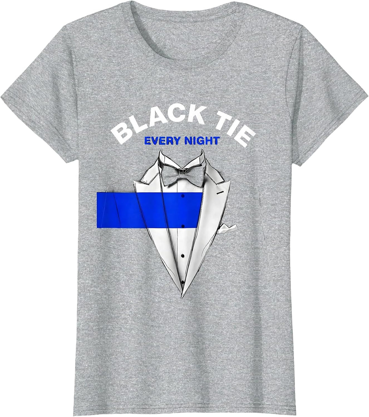 Black Tie Every Night Tuxedo Graphic Design T-Shirt - Heather Grey