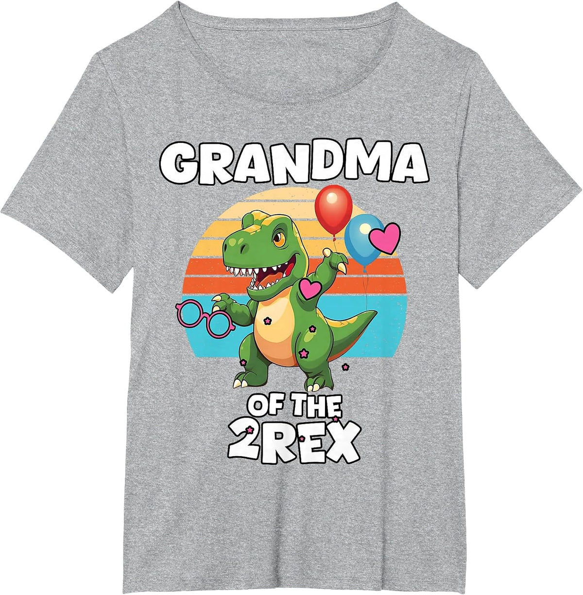 Grandma of The Two Rex Dinosaur Funny Birthday Saurus T-Shirt - Heather Grey