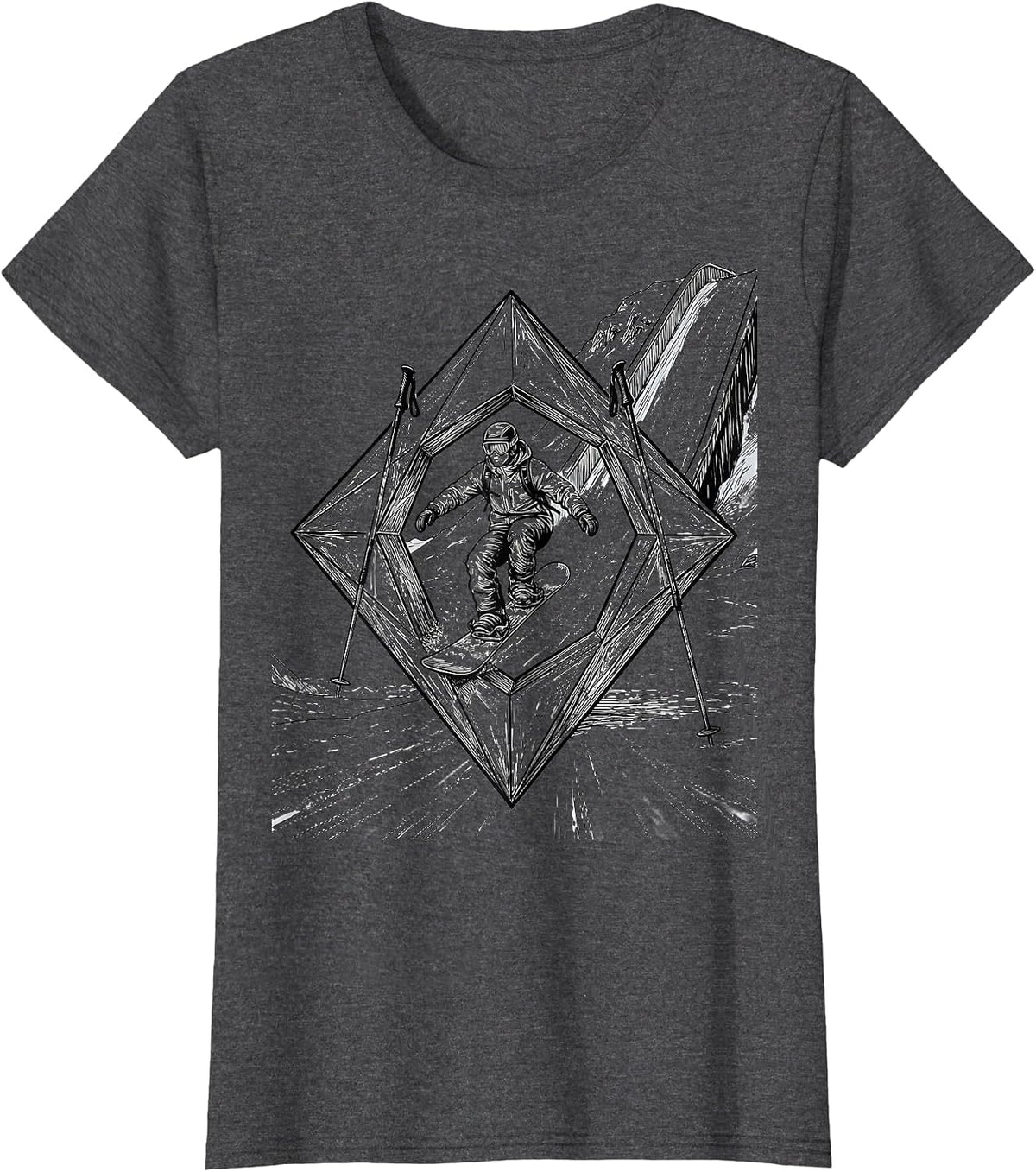 Women's Relaxed Snowboarder Line Art Winter Sports Humor T-Shirt - Dark Heather Grey