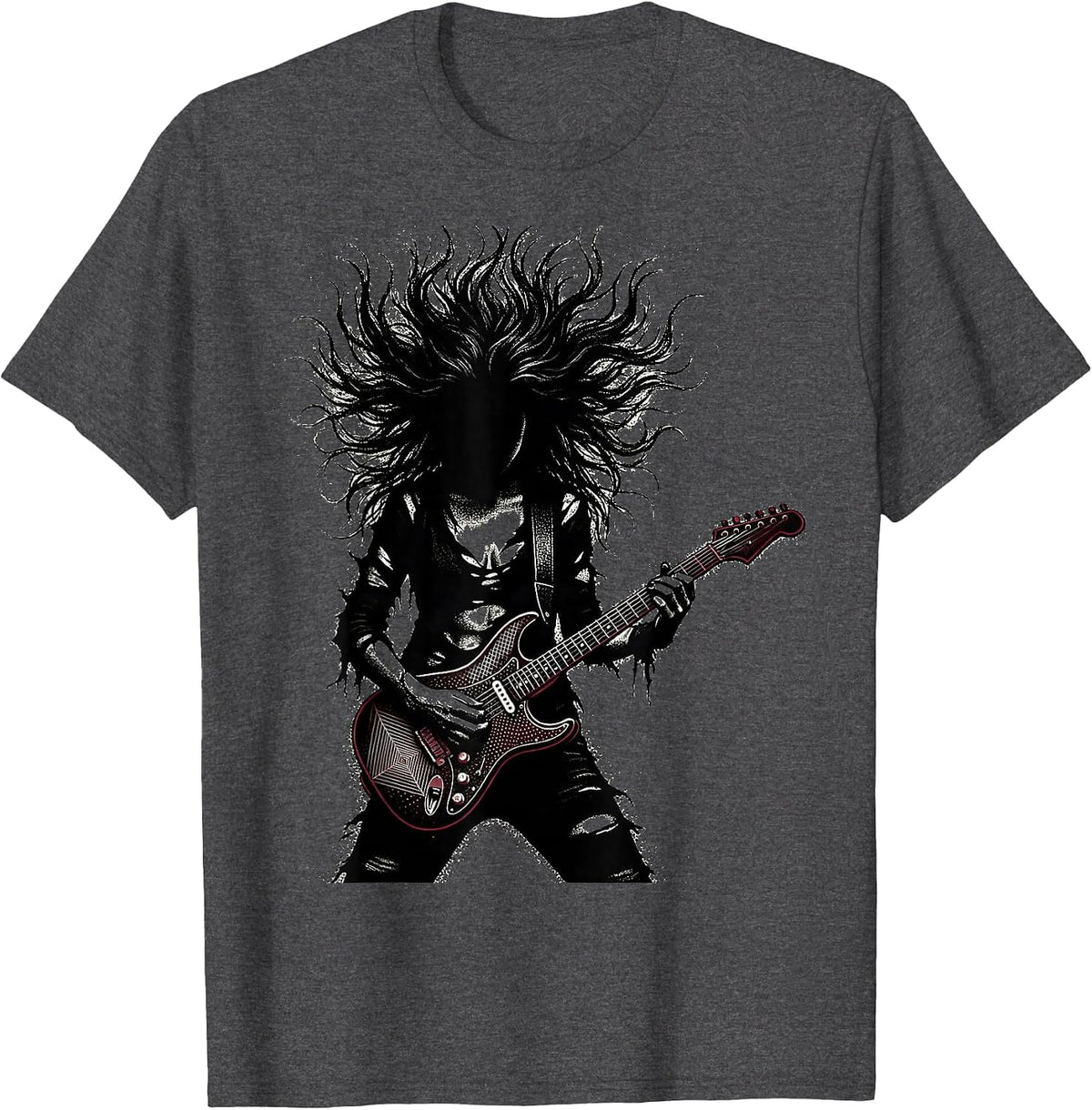 Men's Grunge Electric Guitar Rock Illustration T-Shirt - Dark Heather Grey