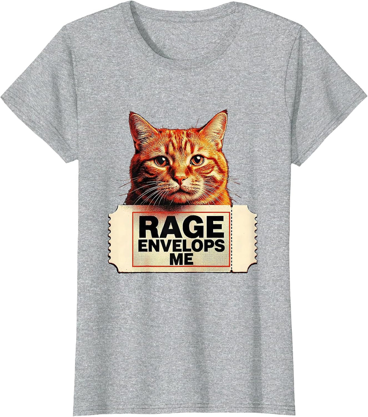 Women's Rage Envelops Me Funny Cat Meme Sarcastic Animal Humor T-Shirt - Heather Grey
