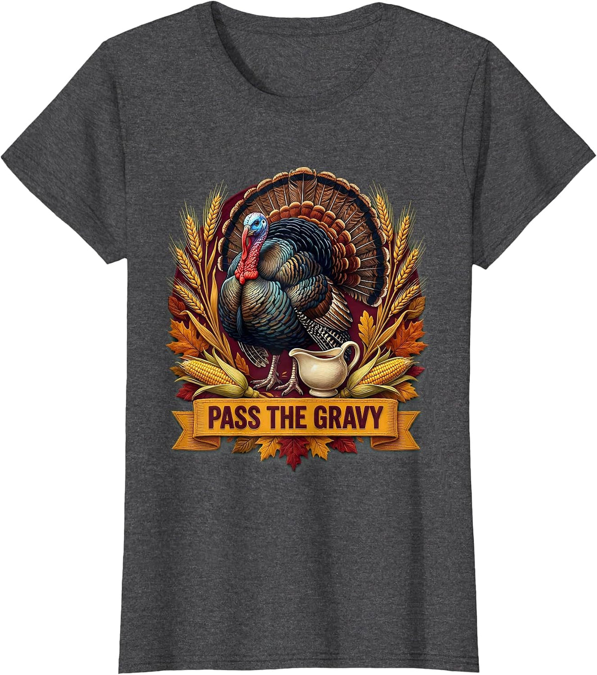 Women's Pass the Gravy Thanksgiving Humor Design T-Shirt - Dark Heather Grey