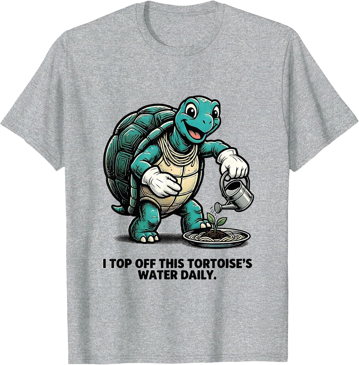Men's I Top Off This Tortoise's Water Daily Retro Cartoon Turtle T-Shirt - Heather Grey