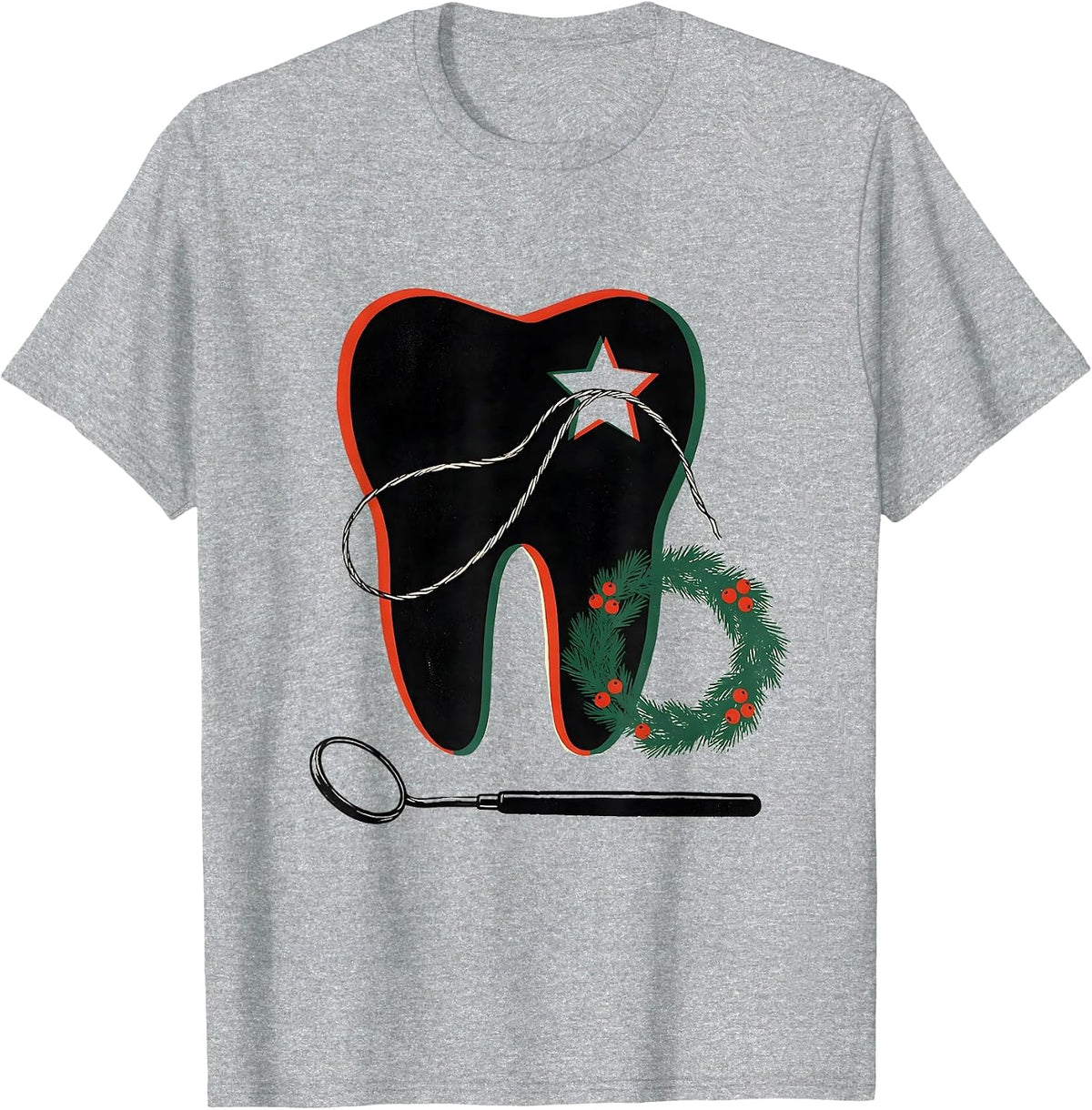 Men's Broad Molar Floss Star Dental Staff Christmas Humor T-Shirt - Heather Grey