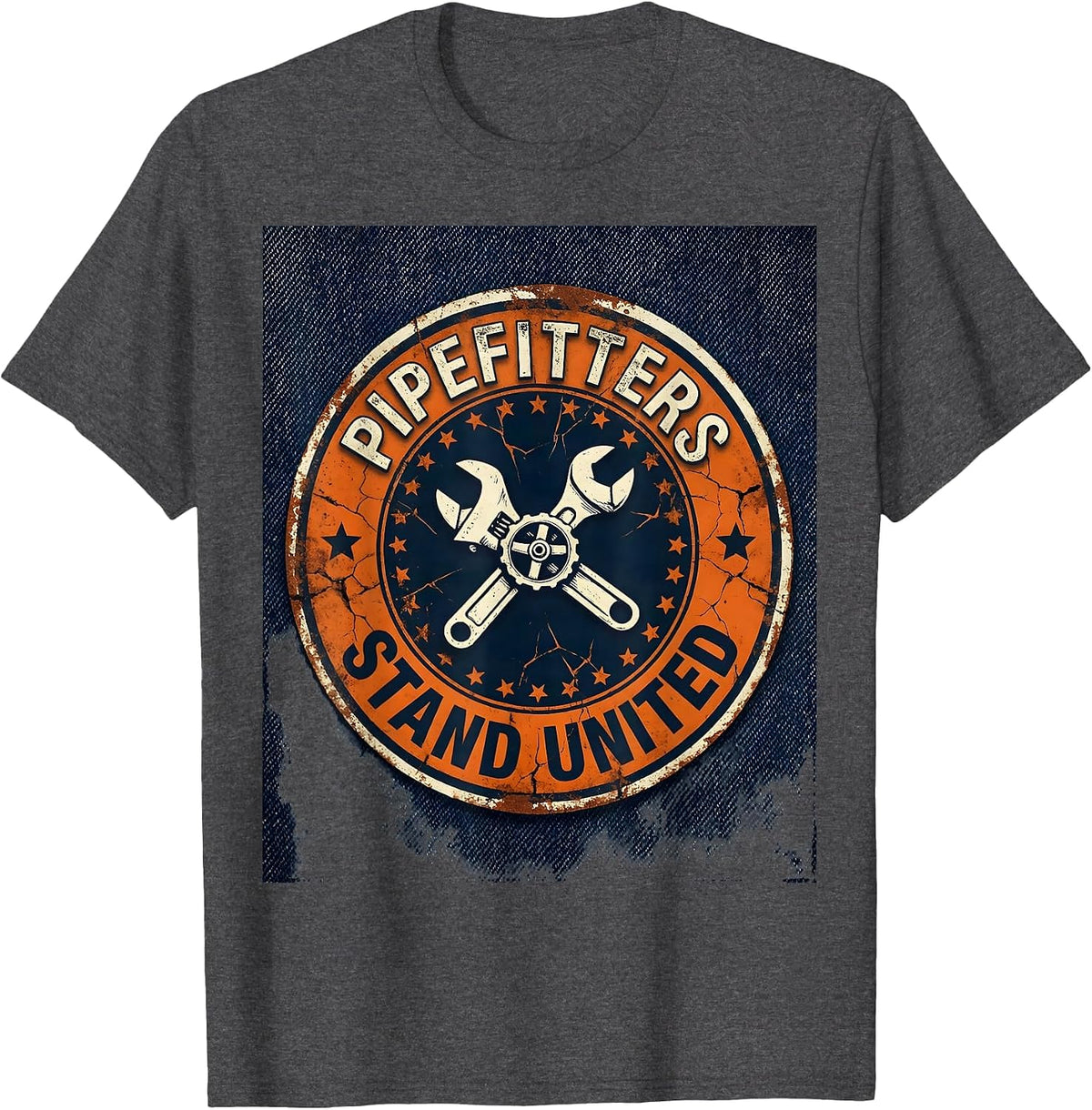 Men's Pipefitters Stand United Distressed Union Worker Solidarity T-Shirt - Dark Heather Grey