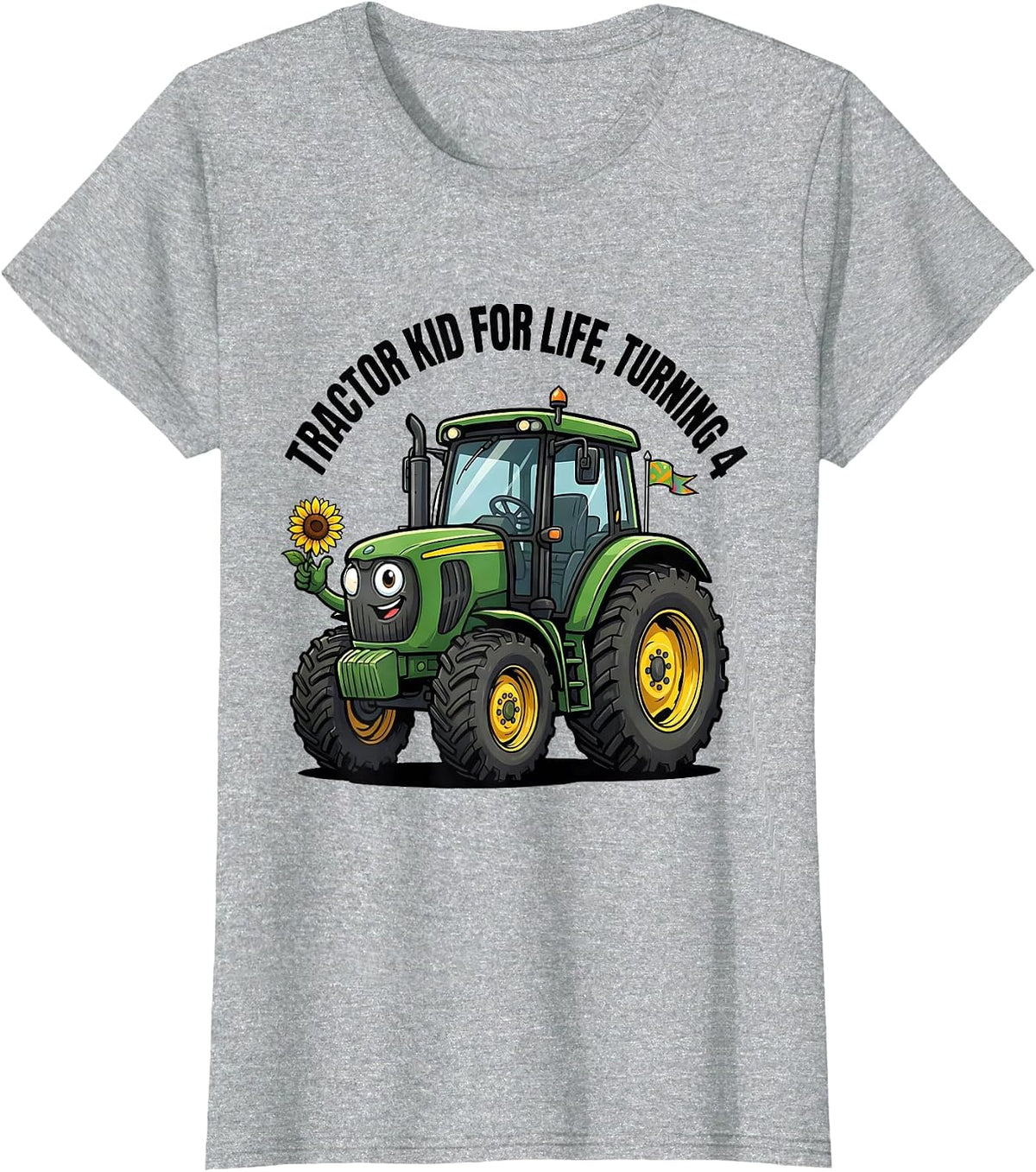 Women's Tractor Kid For Life Turning 4 Cartoon Toddler Birthday T-Shirt - Heather Grey