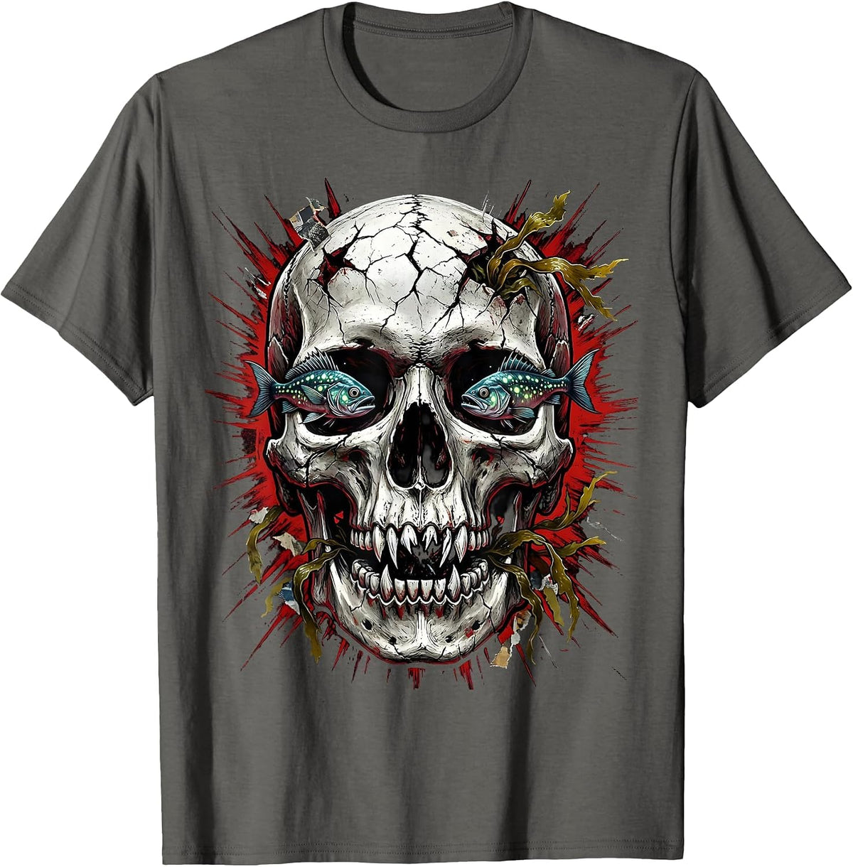 Men's Deep Ocean Skull Halloween Graphic Tee T-Shirt - Asphalt Grey