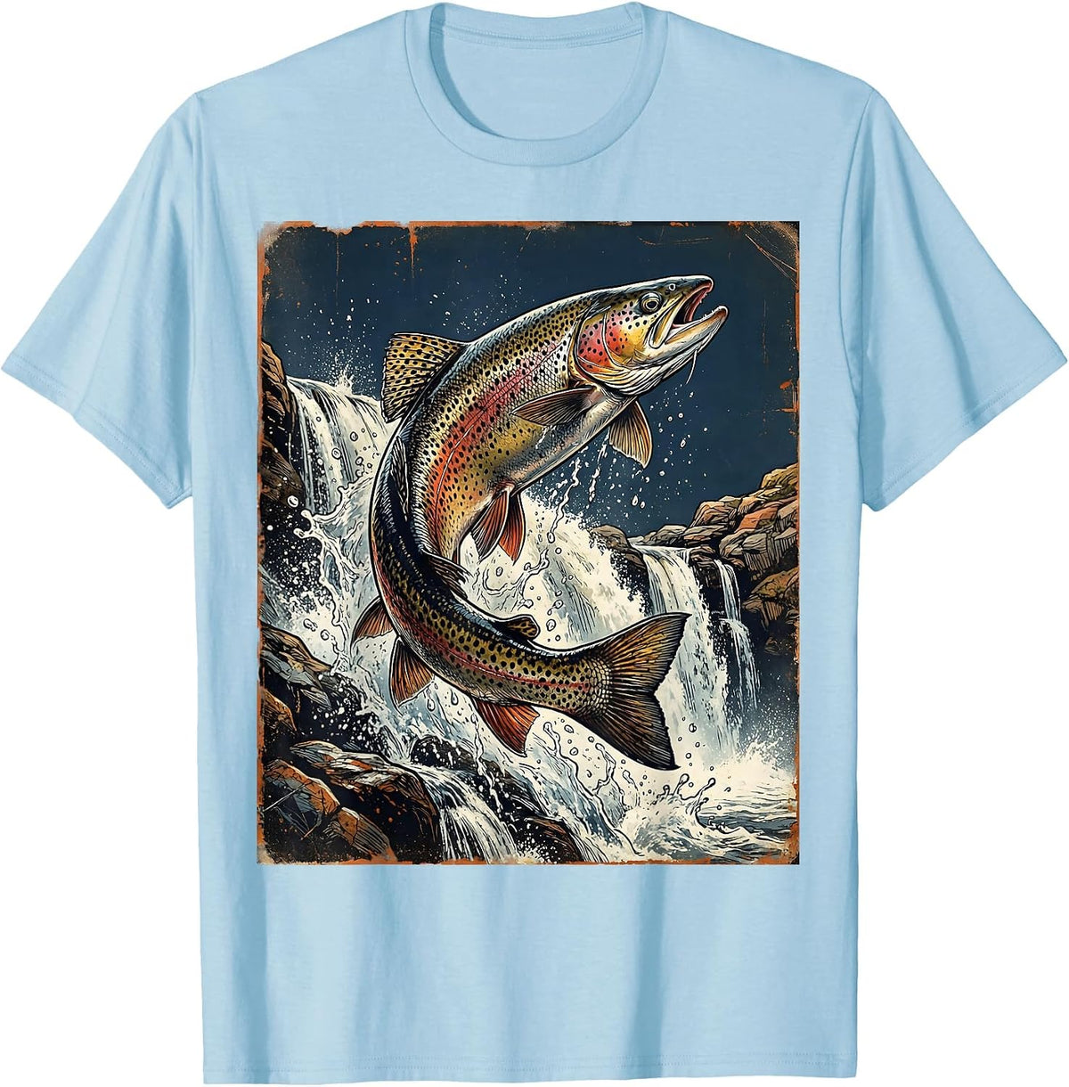 Men's Trout Splashing Through Waterfall Rapids T-Shirt - Baby Blue