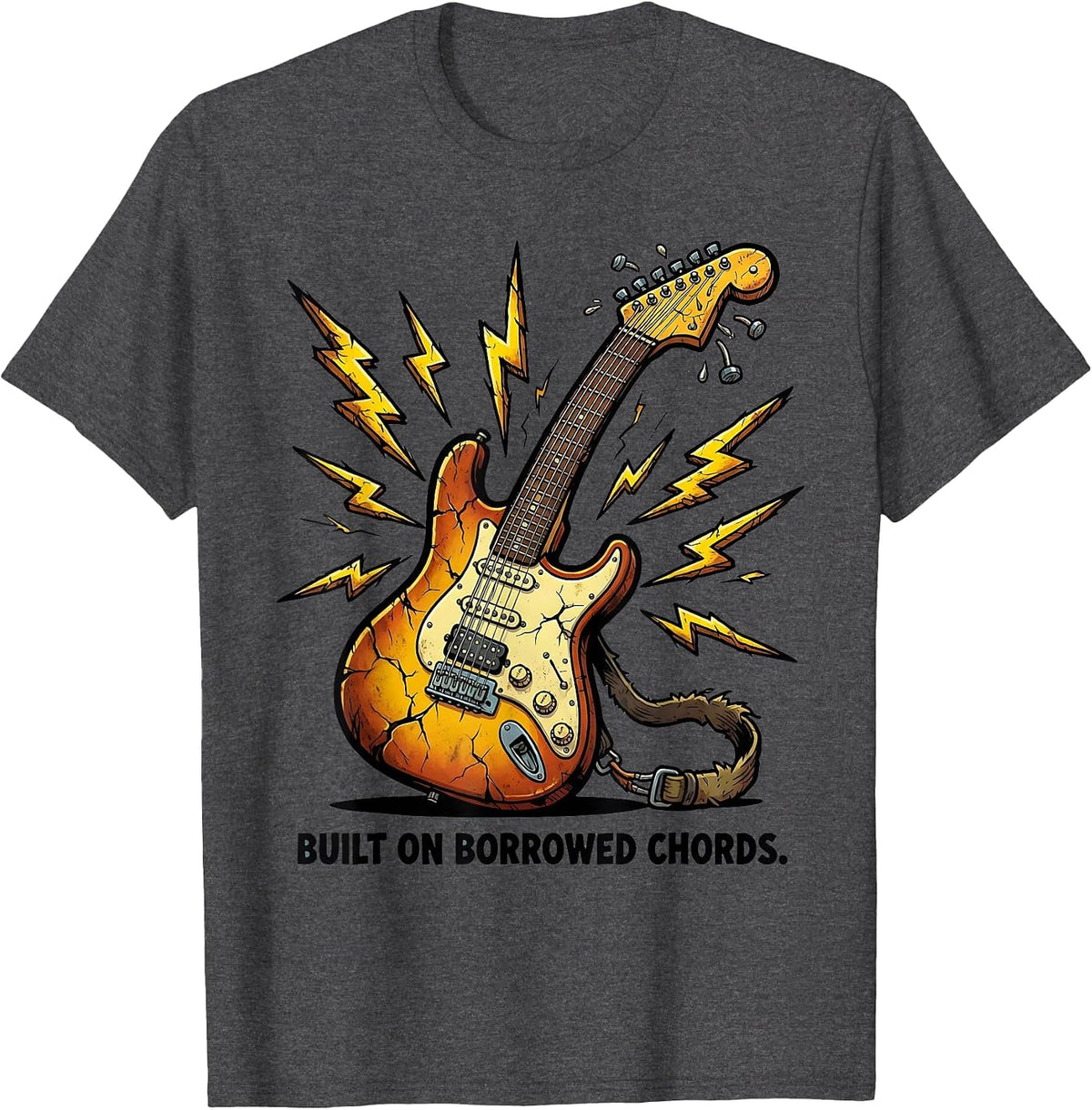 Built on Borrowed Chords Grunge Music Design T-Shirt - Dark Heather Grey
