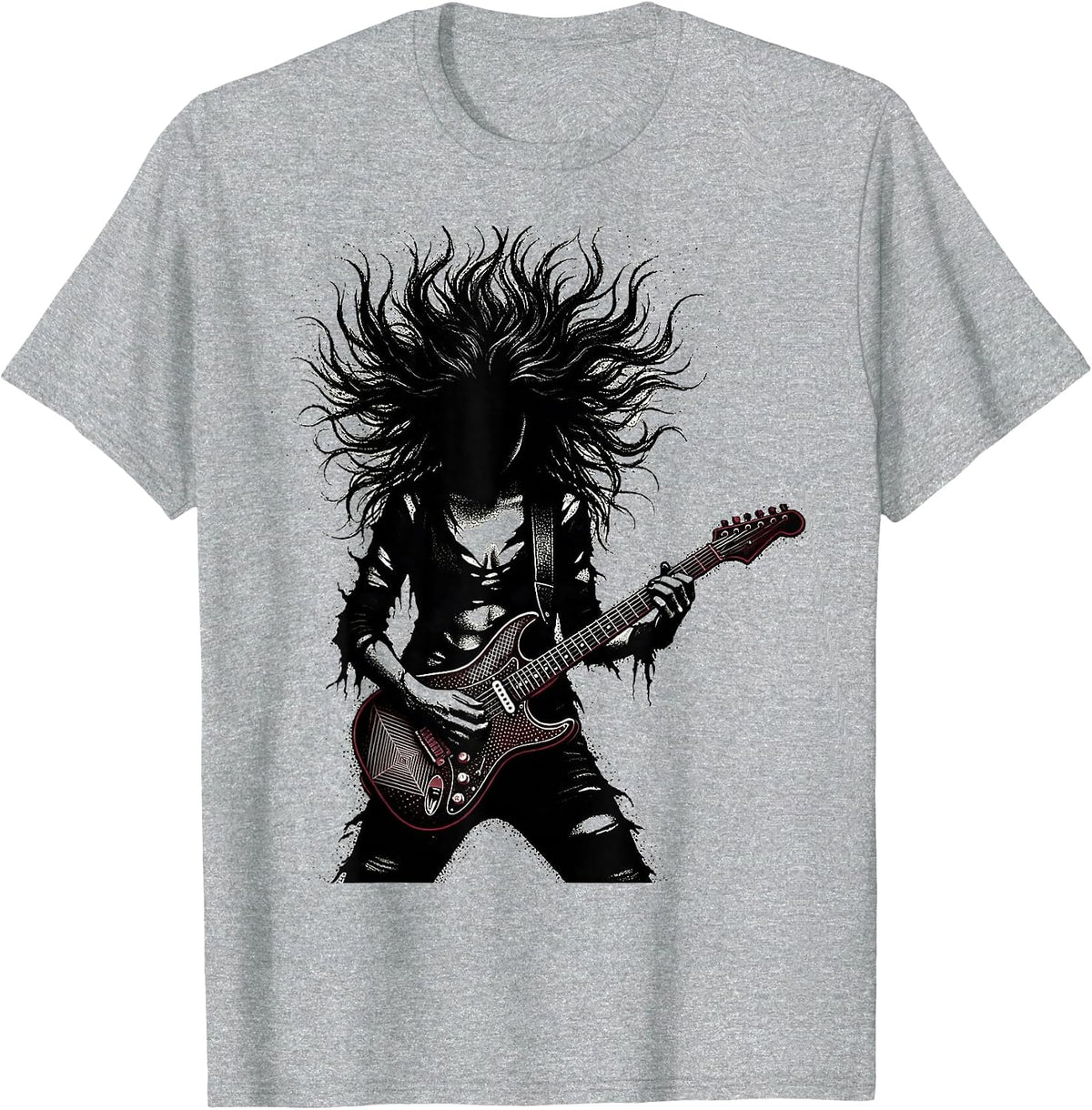 Men's Grunge Electric Guitar Rock Illustration T-Shirt - Heather Grey