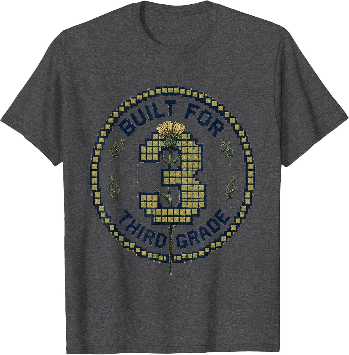 Built For Third Grade Retro Teacher Wildflower T-Shirt - Dark Heather Grey