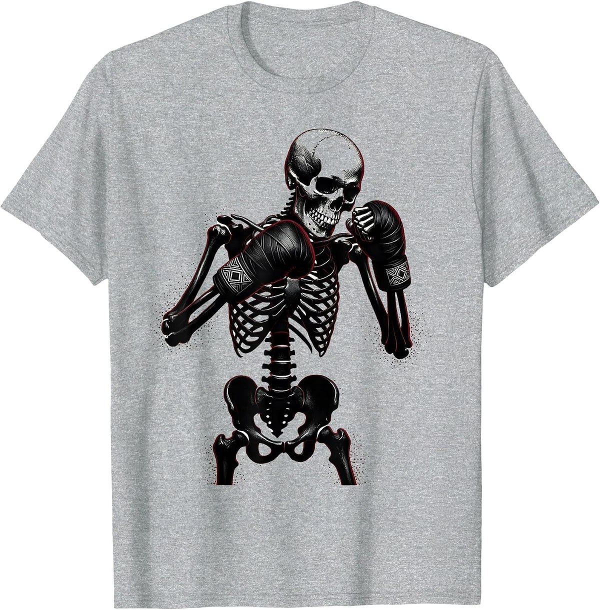 Men's Skeleton Boxer Fighting Stance Wrapped Hands T-Shirt - Heather Grey