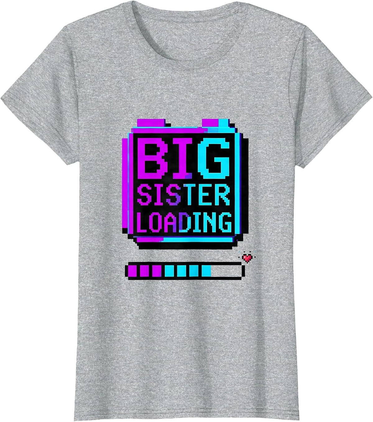 Big Sister Loading Pixel Art Playful Sibling Announcement T-Shirt - Heather Grey
