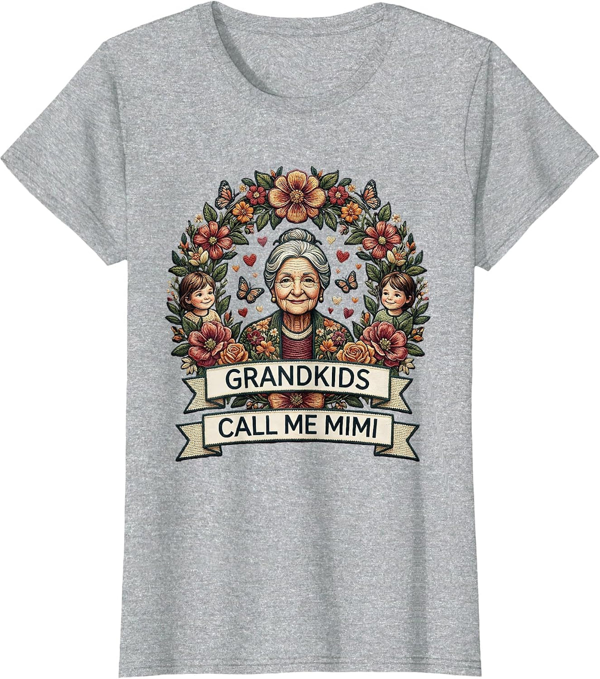 Women's Grandkids Call Me Mimi Grandmother Design T-Shirt - Heather Grey