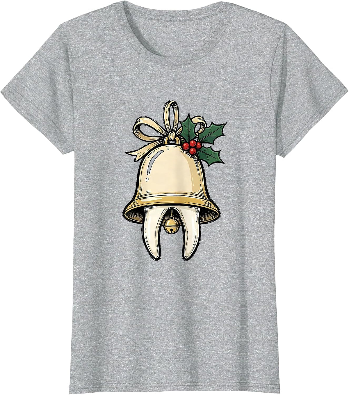 Women's Twin-Root Molar Bell Funny Dentist Christmas Dental Staff T-Shirt - Heather Grey