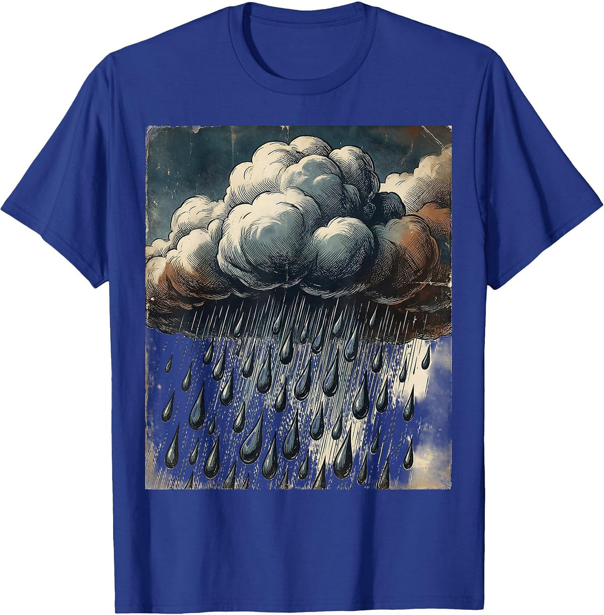 Storm Cloud Heavy Rain Downpour Graphic T-Shirt - Royal Blue
