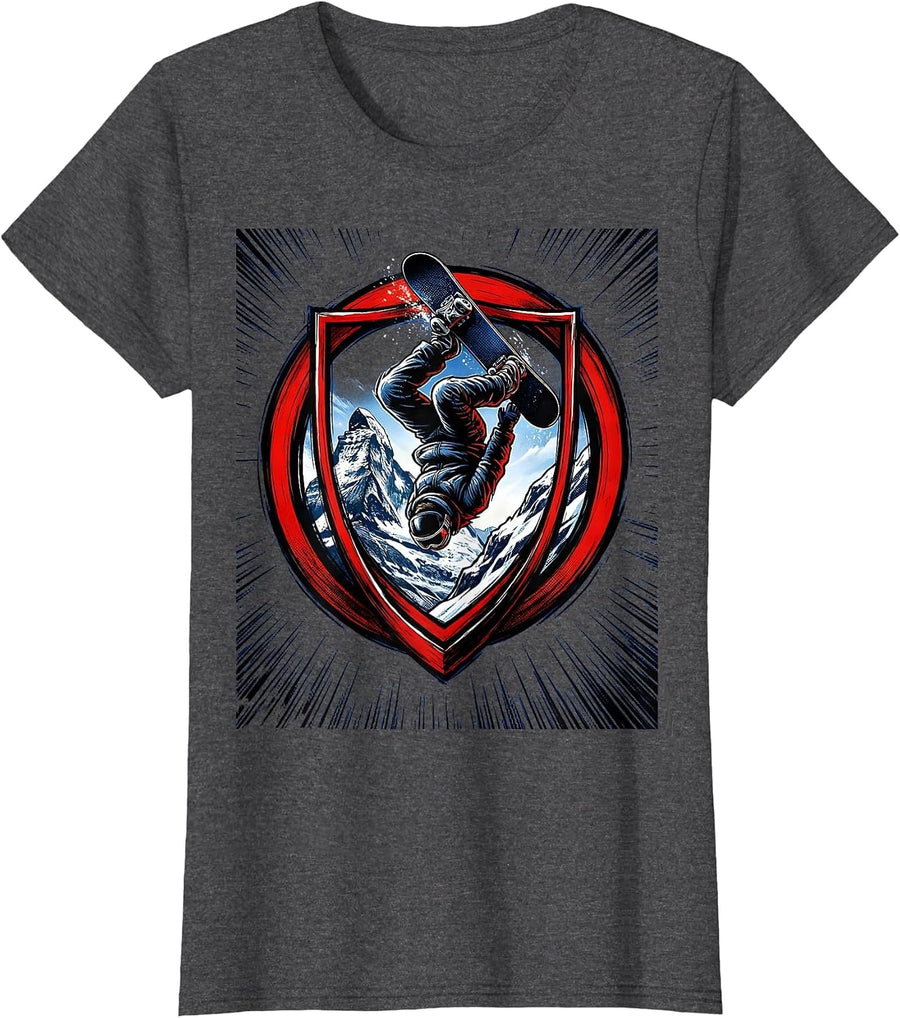 Women's Snowboarder Backflip Mountain Peak Graphic T-Shirt - Dark Heather Grey