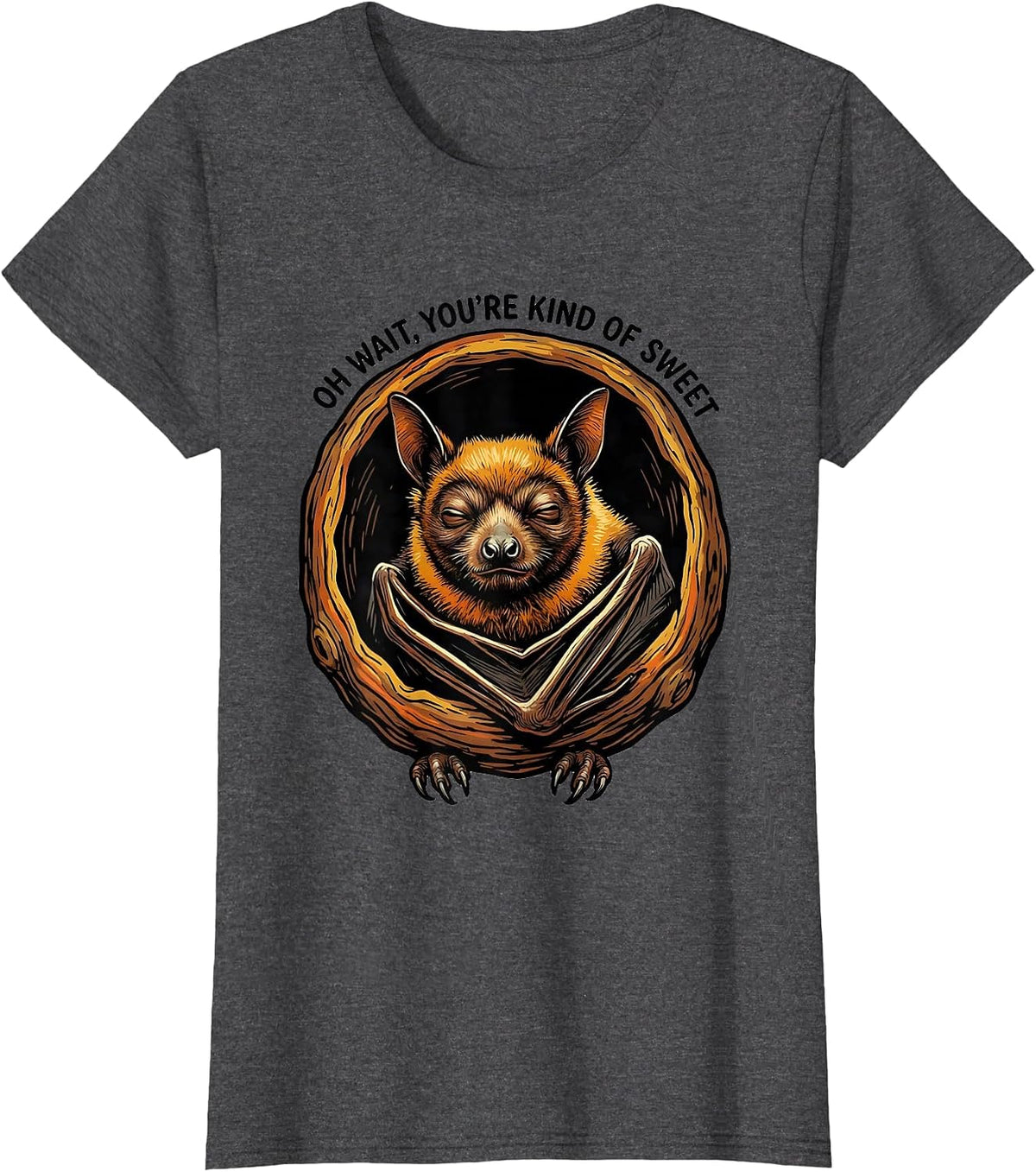 Women's Oh Wait, You're Kind Of Sweet Vintage Bat Lover Halloween T-Shirt - Dark Heather Grey