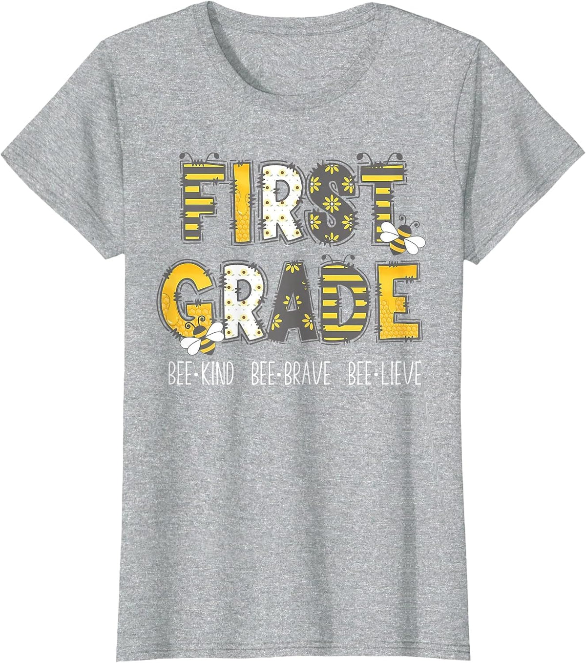 Groovy Bee Kind First Grade Teacher 1st Squad Student Grad T-Shirt - Heather Grey