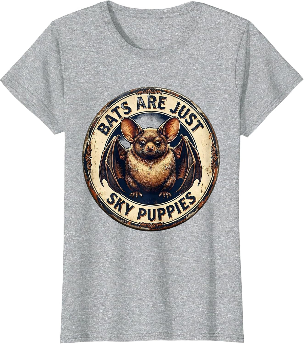 Bats Are Just Sky Puppies Vintage Bat Lover Halloween Humor T-Shirt - Heather Grey
