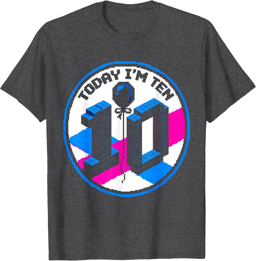 Men's Today I'm Ten Pixel Art Birthday Kid Family Matching Party T-Shirt - Dark Heather Grey