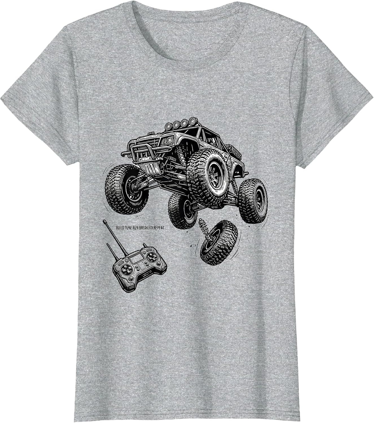 Build Tune Run Break Fix Repeat Funny RC Car Racing Gearhead T-Shirt - Heather Grey