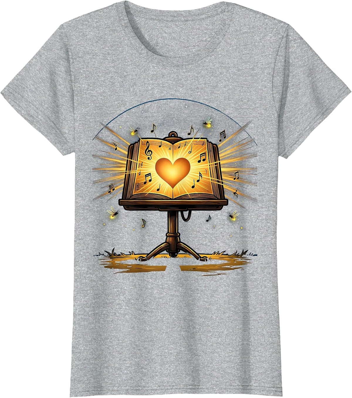 Music Stand Glowing Lantern Night Music Teacher T-Shirt - Heather Grey