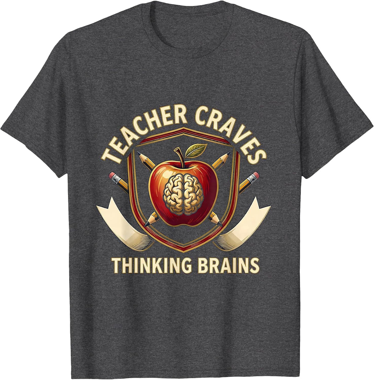 Men's Teacher Craves Thinking Brains Funny Teacher Halloween Humor T-Shirt - Dark Heather Grey