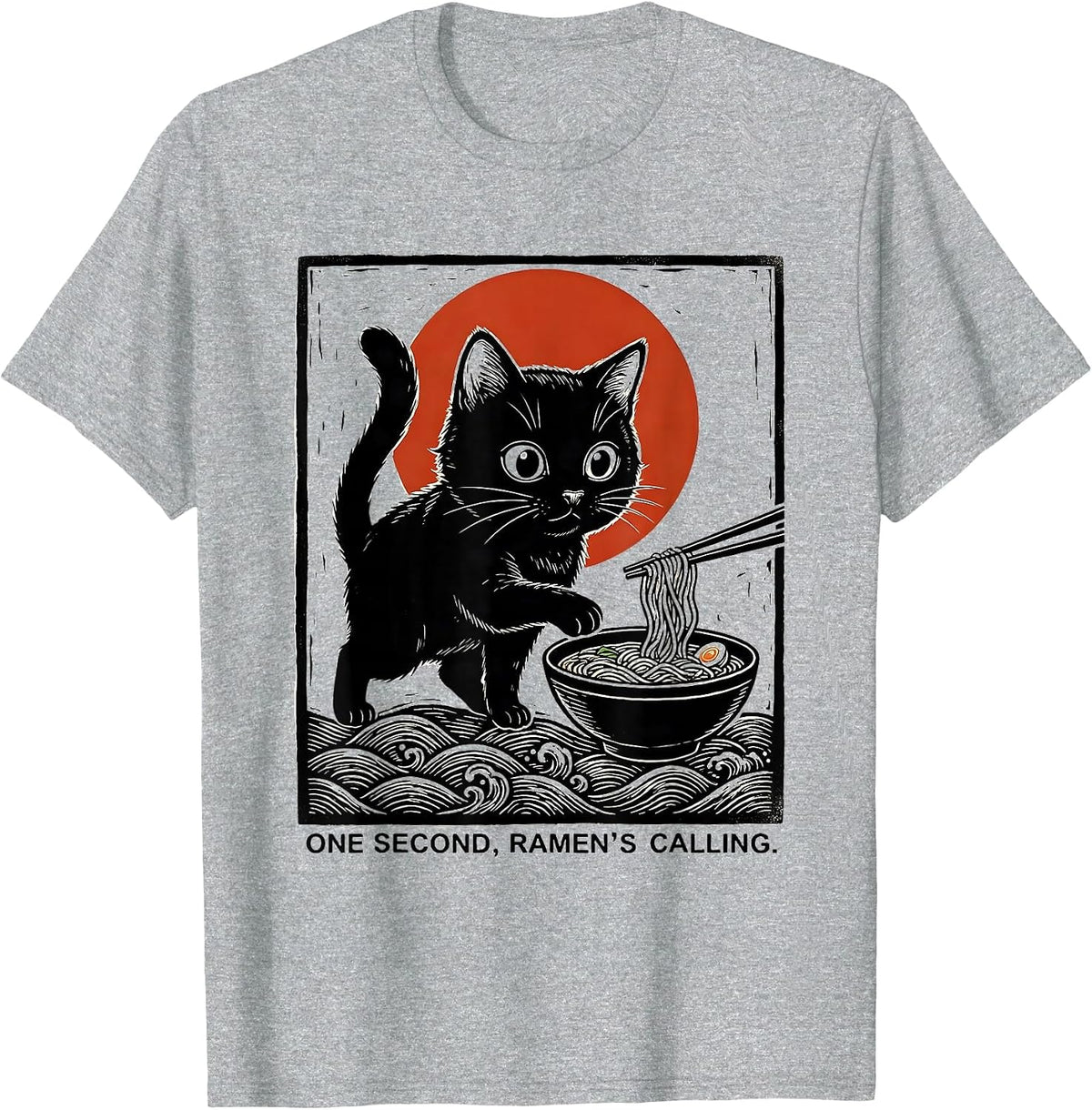 Men's One Second, Ramen's Calling Funny Kawaii Anime Cat Gift T-Shirt - Heather Grey