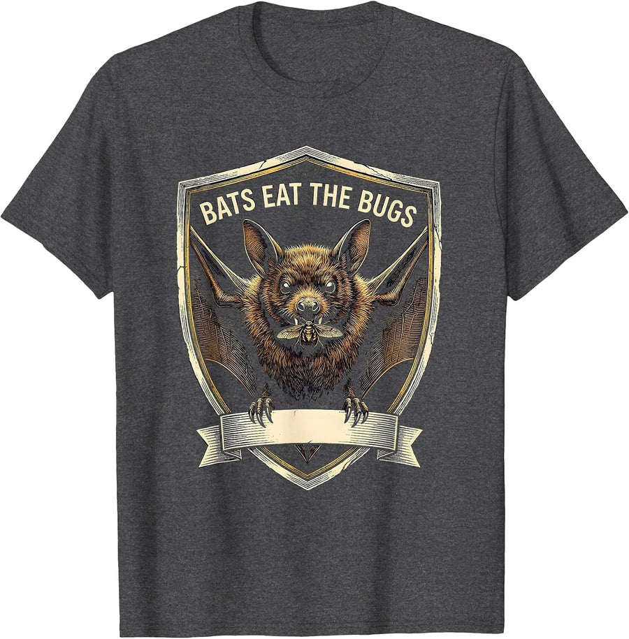 Men's Bats Eat The Bugs Funny Bat Lover Halloween Nature Humor T-Shirt - Dark Heather Grey
