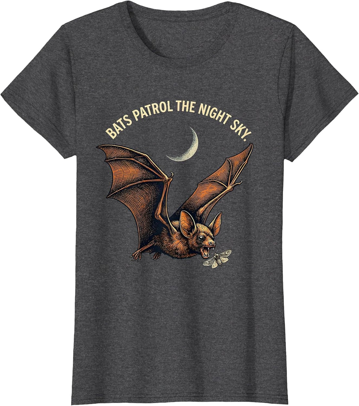 Women's Bats Patrol The Night Sky Vintage Bat Lover Halloween Nature T-Shirt - Dark Heather Grey