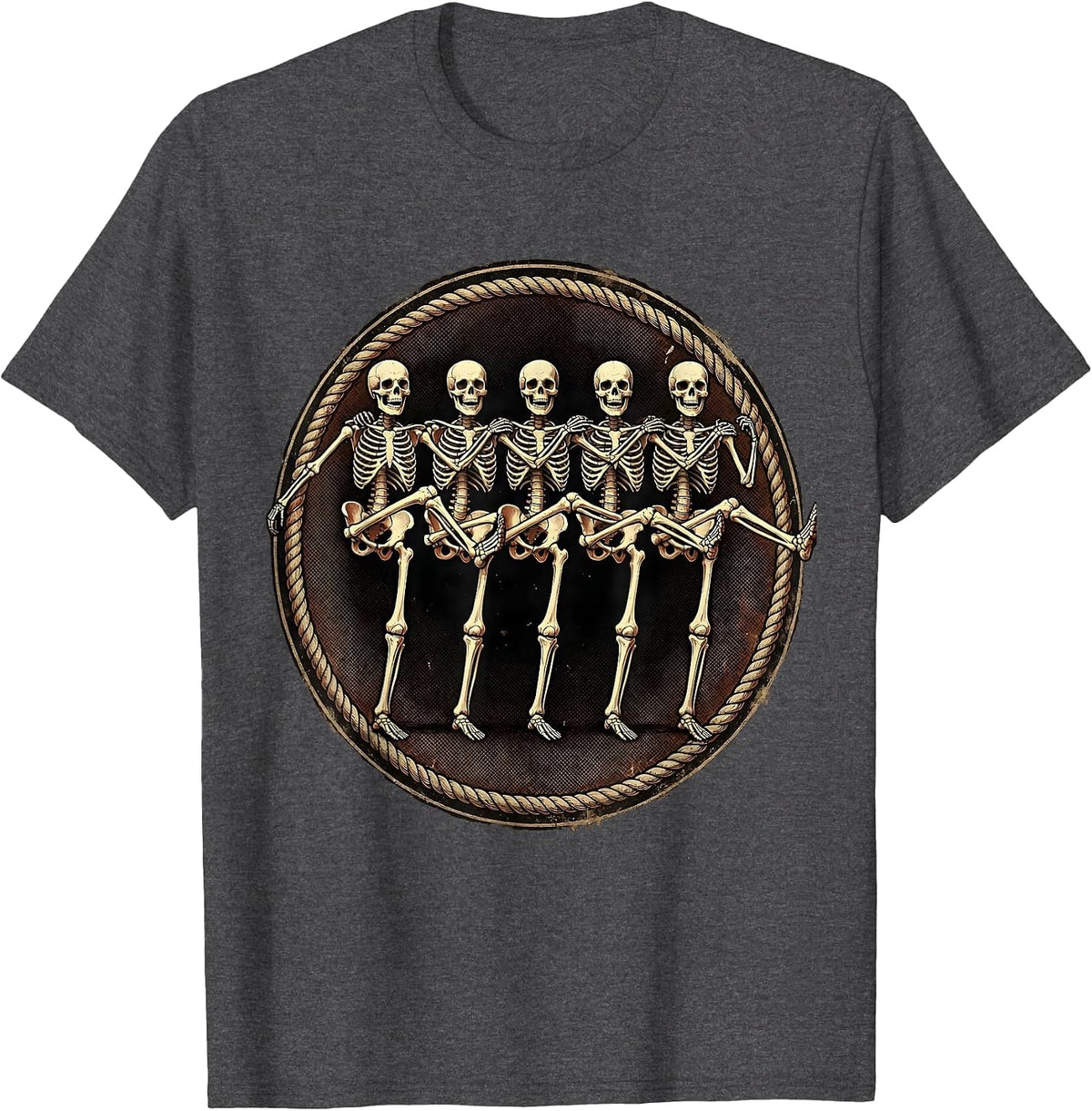 Dancing Skeletons Chorus Line Kick Graphic T-Shirt - Dark Heather Grey