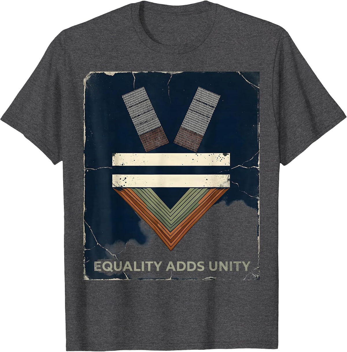 Equality Adds Unity Distressed Math Symbol Antiracism T-Shirt - Dark Heather Grey