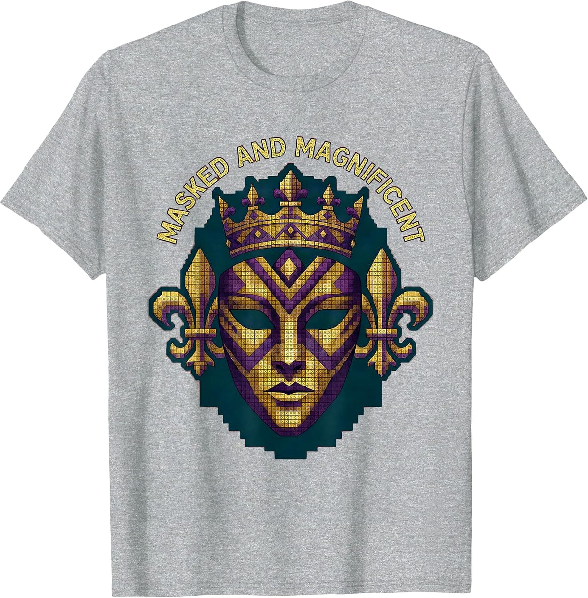 Men's Masked and Magnificent Mardi Gras Design T-Shirt - Heather Grey