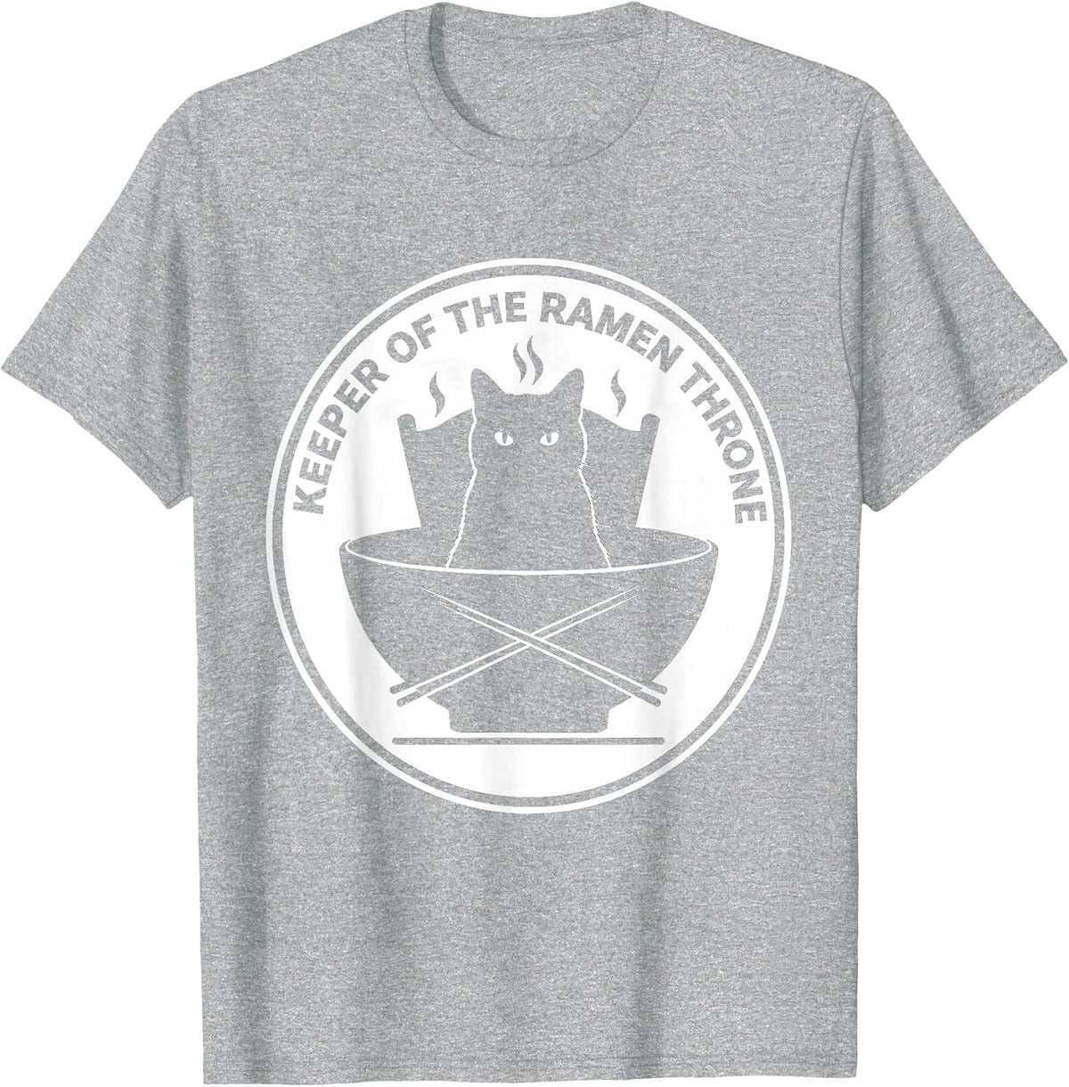 Men's Keeper Of The Ramen Throne Anime Cat Gamer Japanese Pop T-Shirt - Heather Grey