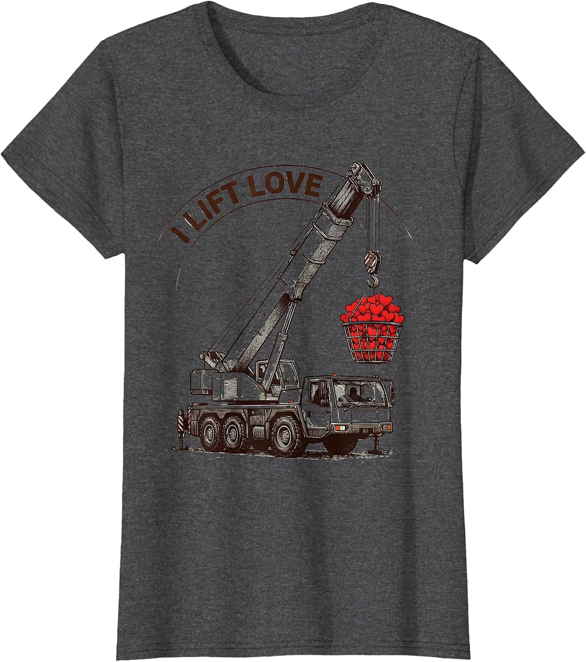 Women's I Lift Love Funny Toddler Boy Valentine Day Vehicle Humor T-Shirt - Dark Heather Grey