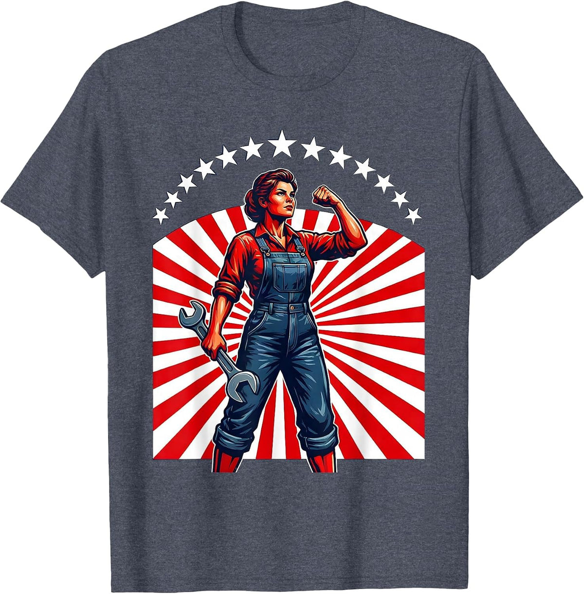 Men's Rosie the Riveter Wrench Graphic Tee T-Shirt - Heather Blue
