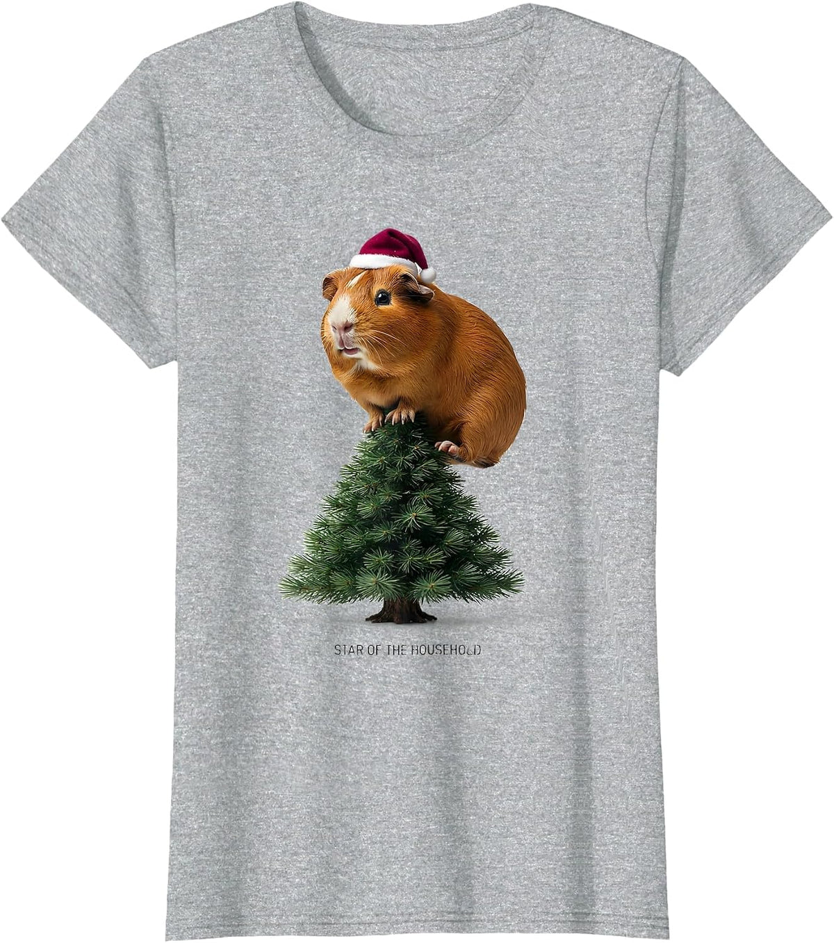 Women's Star Of The Household Funny Guinea Pig Christmas Santa Hat T-Shirt - Heather Grey