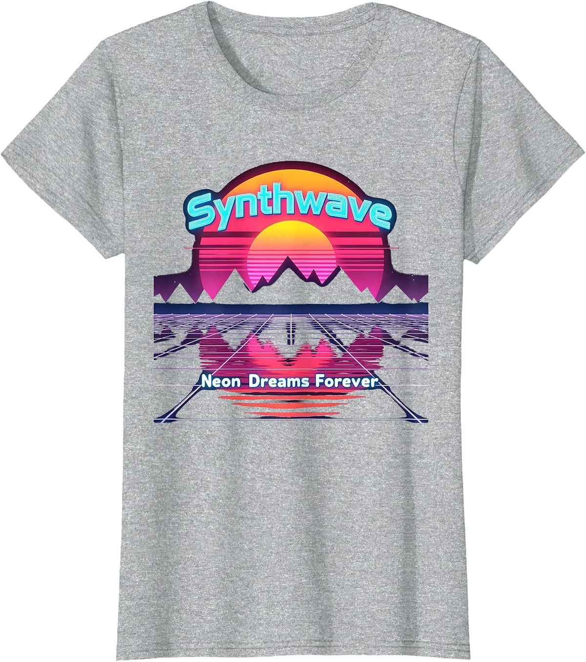 80s Synthwave Sunset Neon Dreams Forever Retro T-Shirt - Heather Grey