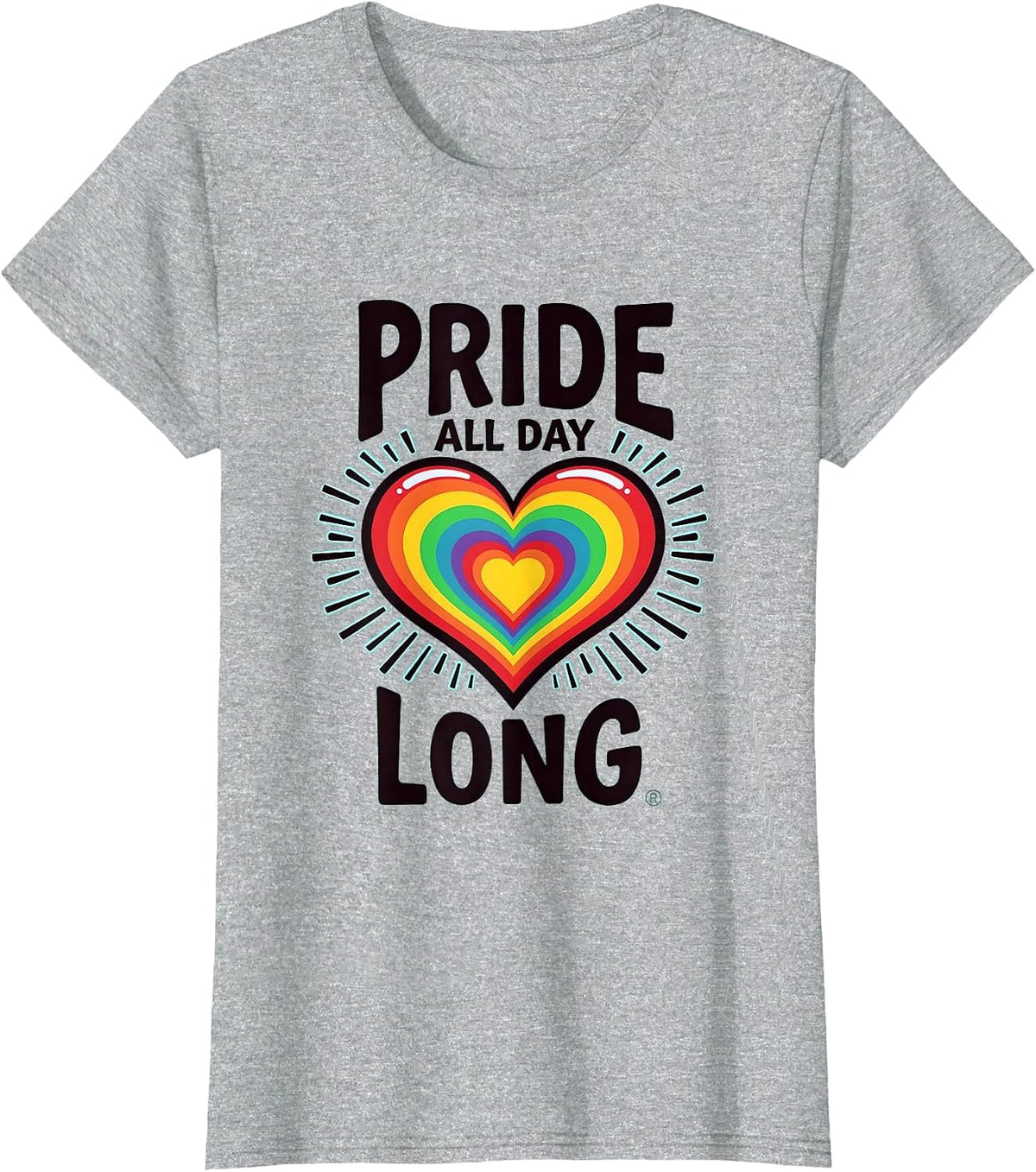 Pride All Day Long Rainbow Celebration Design T-Shirt - Heather Grey