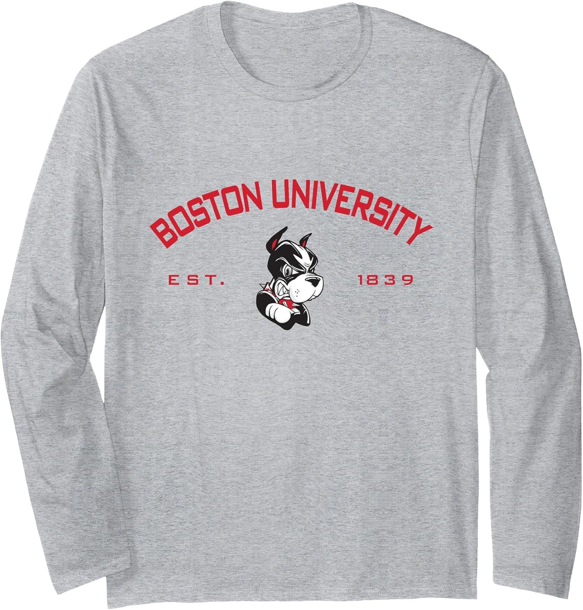 Boston Terriers Classic Arching Team - Neutral Boston U Long Sleeve T-Shirt - Adult Unisex Heather Grey