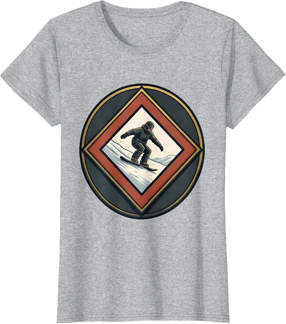 Double Diamond Snowboarder Dad Winter Humor Emblem T-Shirt - Heather Grey