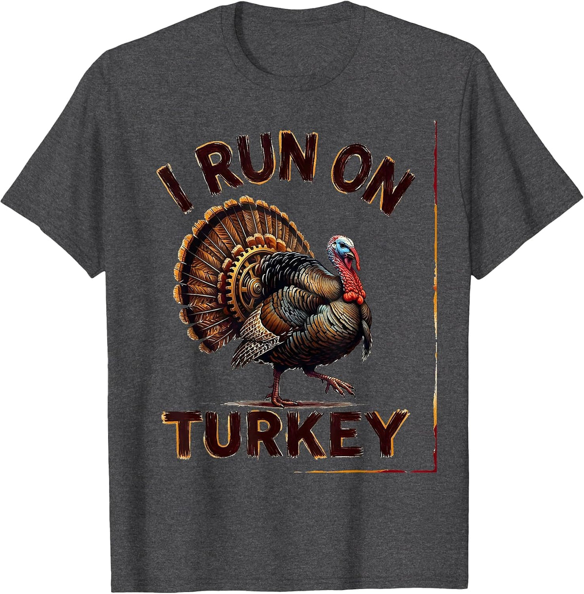 Men's I Run On Turkey Funny Thanksgiving Design T-Shirt - Dark Heather Grey