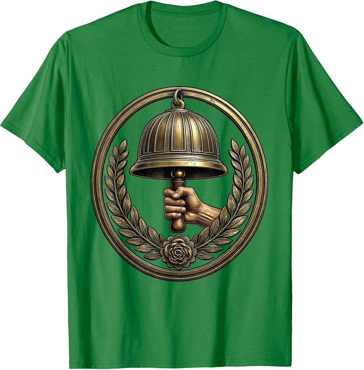 Men's Vintage Brass School Bell Graphic Design T-Shirt - Kelly Green