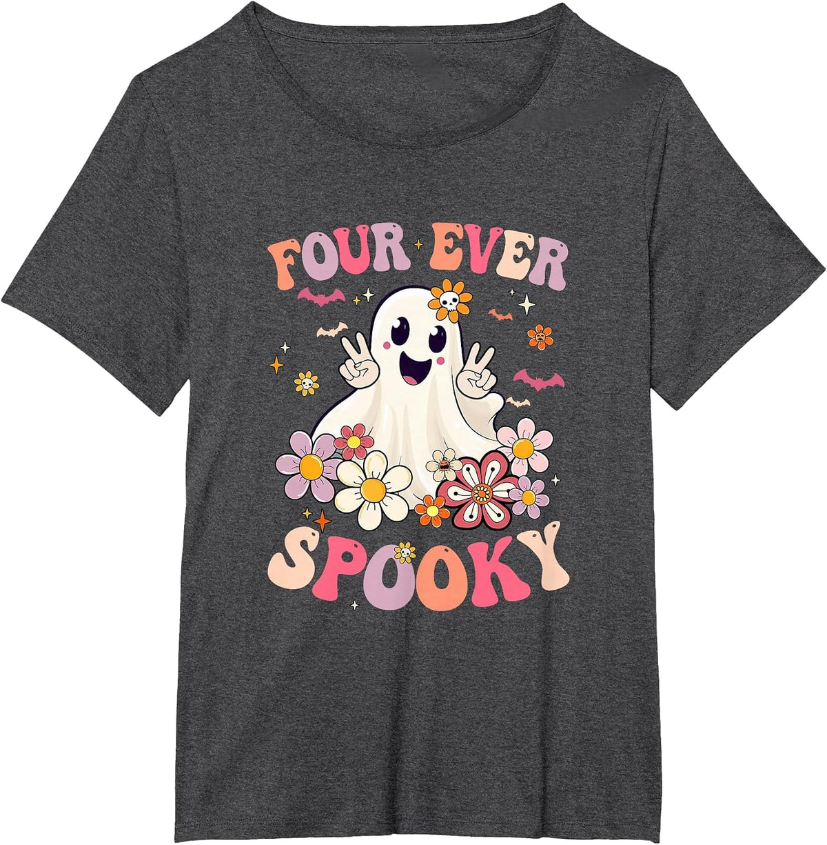Four Ever Spooky Halloween 4Th Birthday Party Decorations T-Shirt - Dark Heather Grey